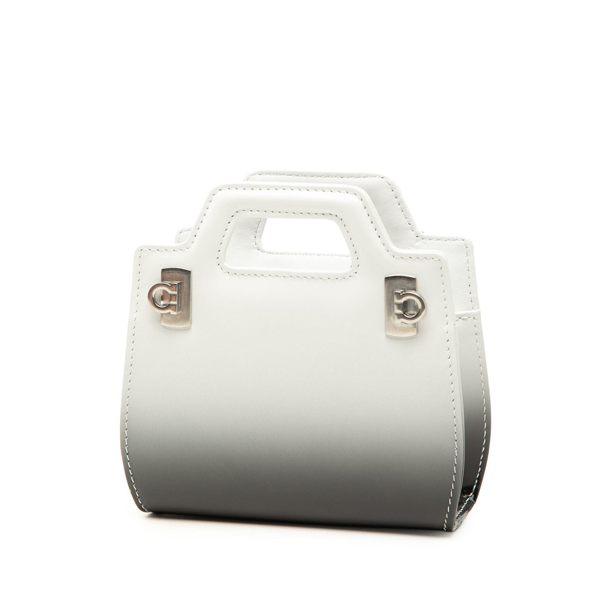 Ferragamo Mini Gradient Brushed Calfskin Gancini Wanda Top Handle Bag — White