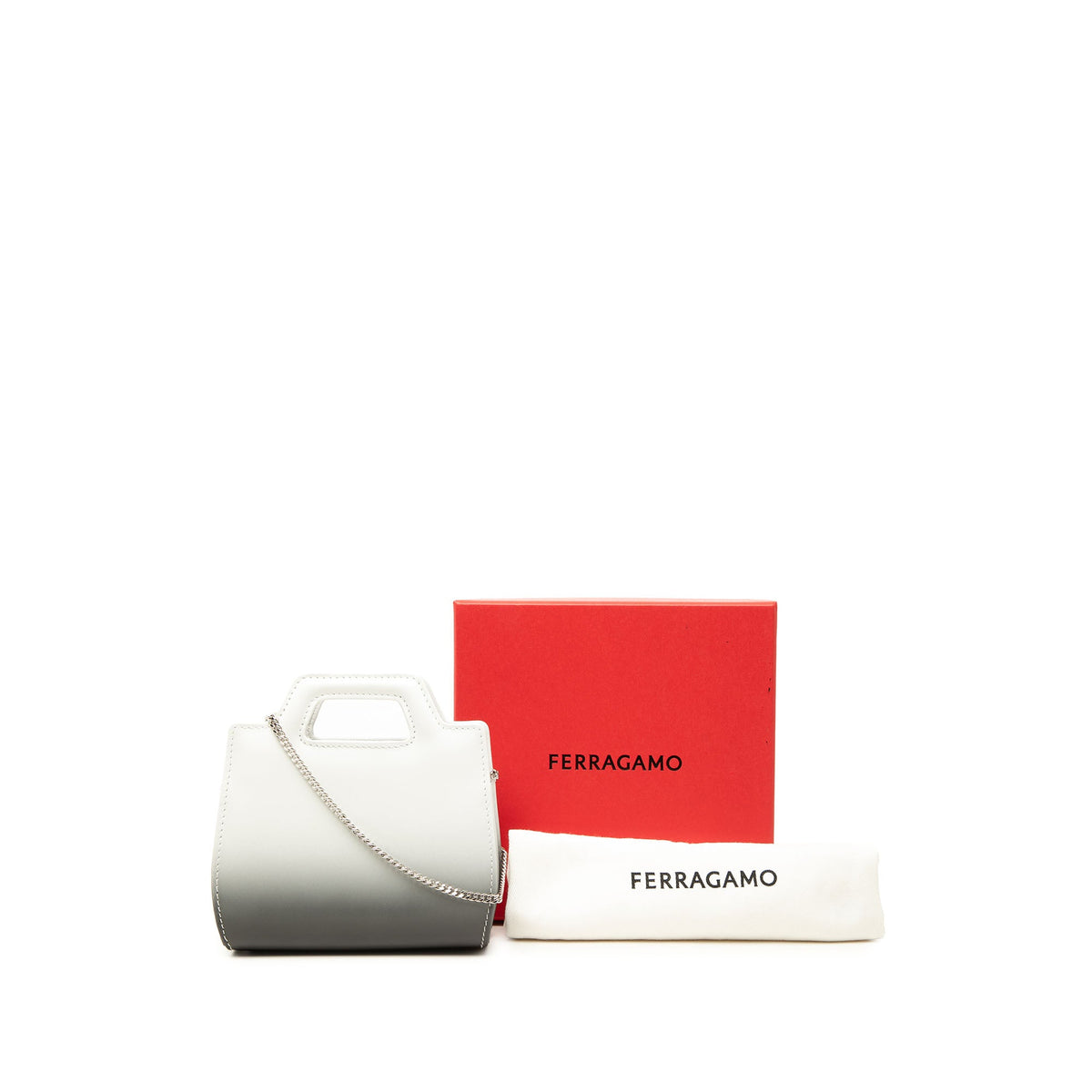 Ferragamo Mini Gradient Brushed Calfskin Gancini Wanda Top Handle Bag — White