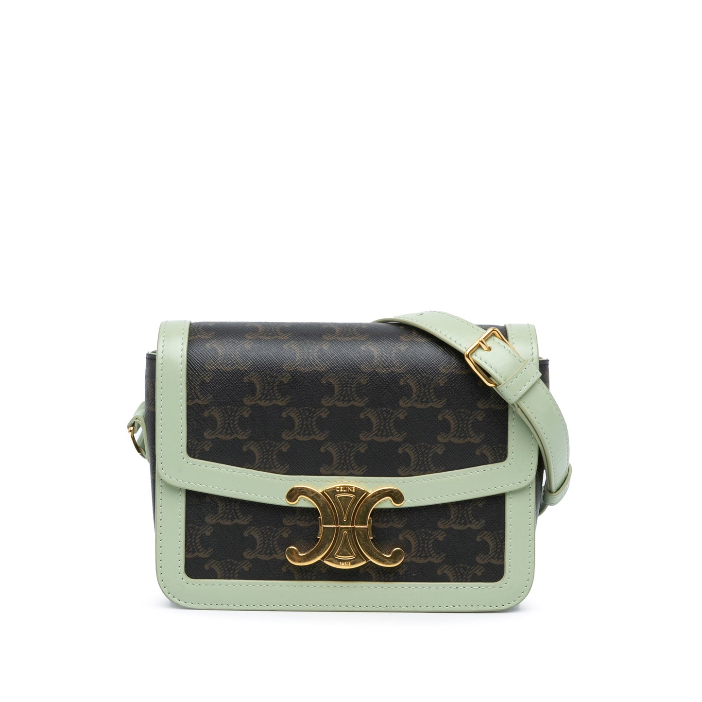 Celine Teen Triomphe Coated Canvas and Calfskin Triomphe Crossbody