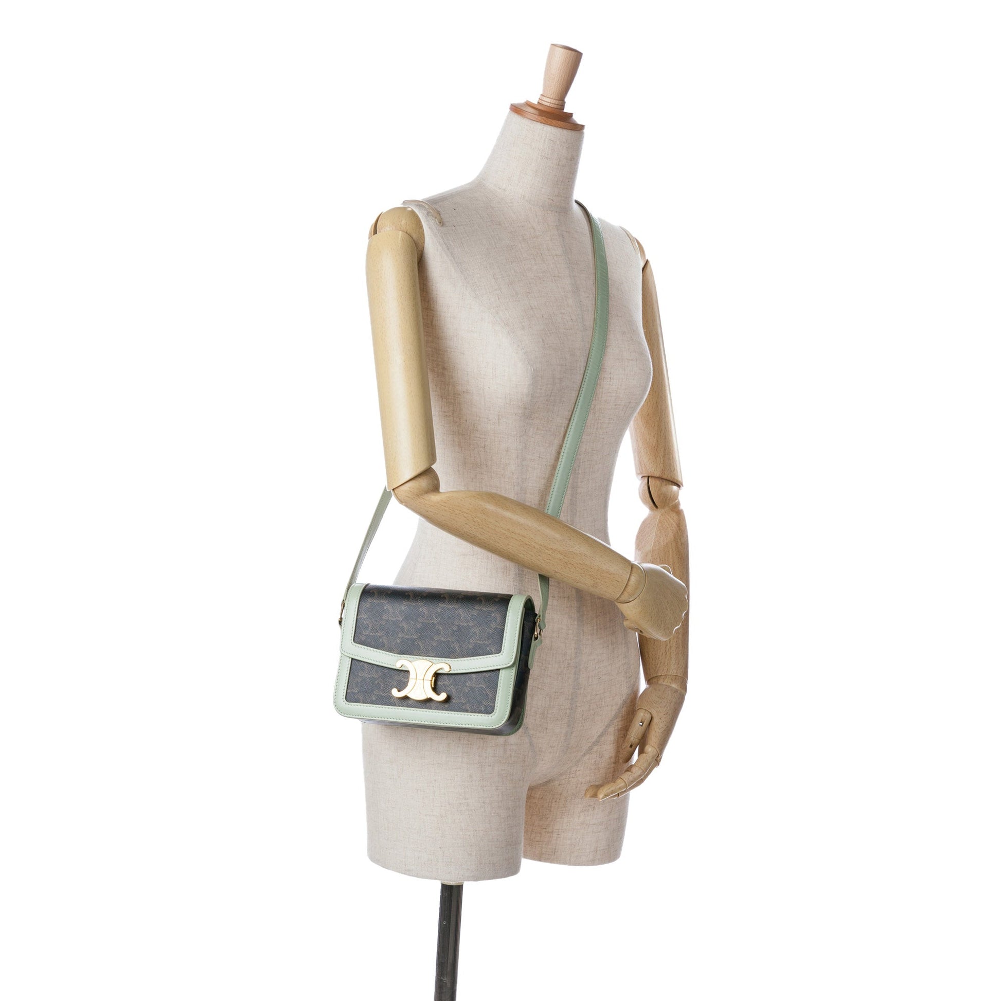 Celine Teen Triomphe Coated Canvas and Calfskin Triomphe Crossbody