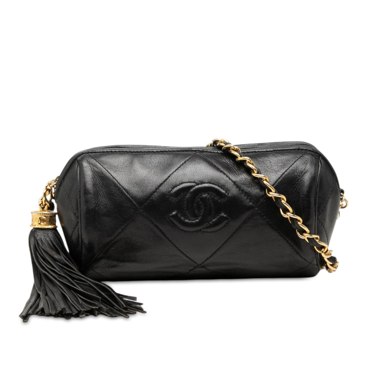 Chanel Quilted Lambskin Tassel Barrel Crossbody