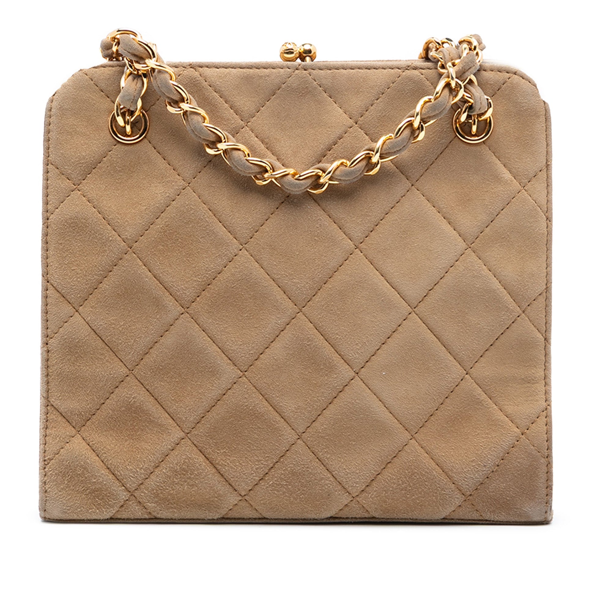 Chanel CC Quilted Suede Kiss Lock Handbag