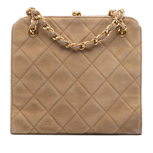 Chanel CC Quilted Suede Kiss Lock Handbag