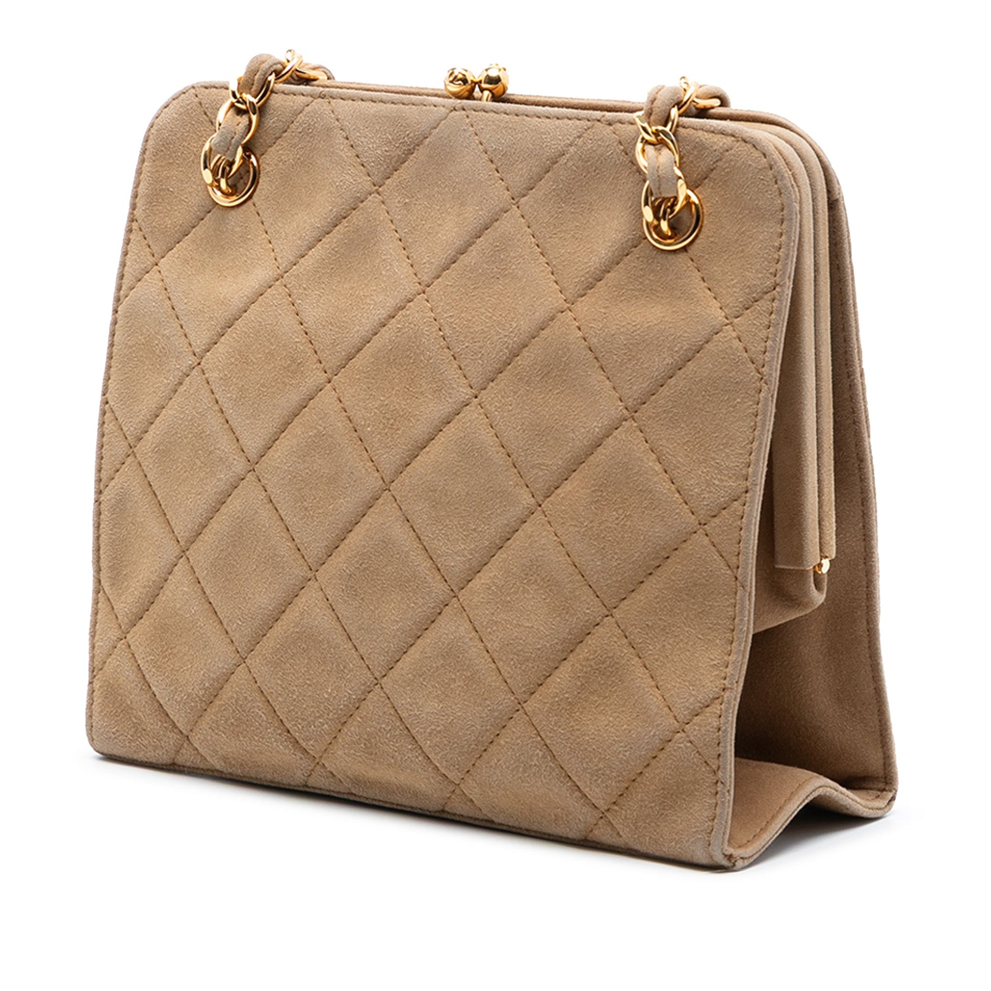 Chanel CC Quilted Suede Kiss Lock Handbag