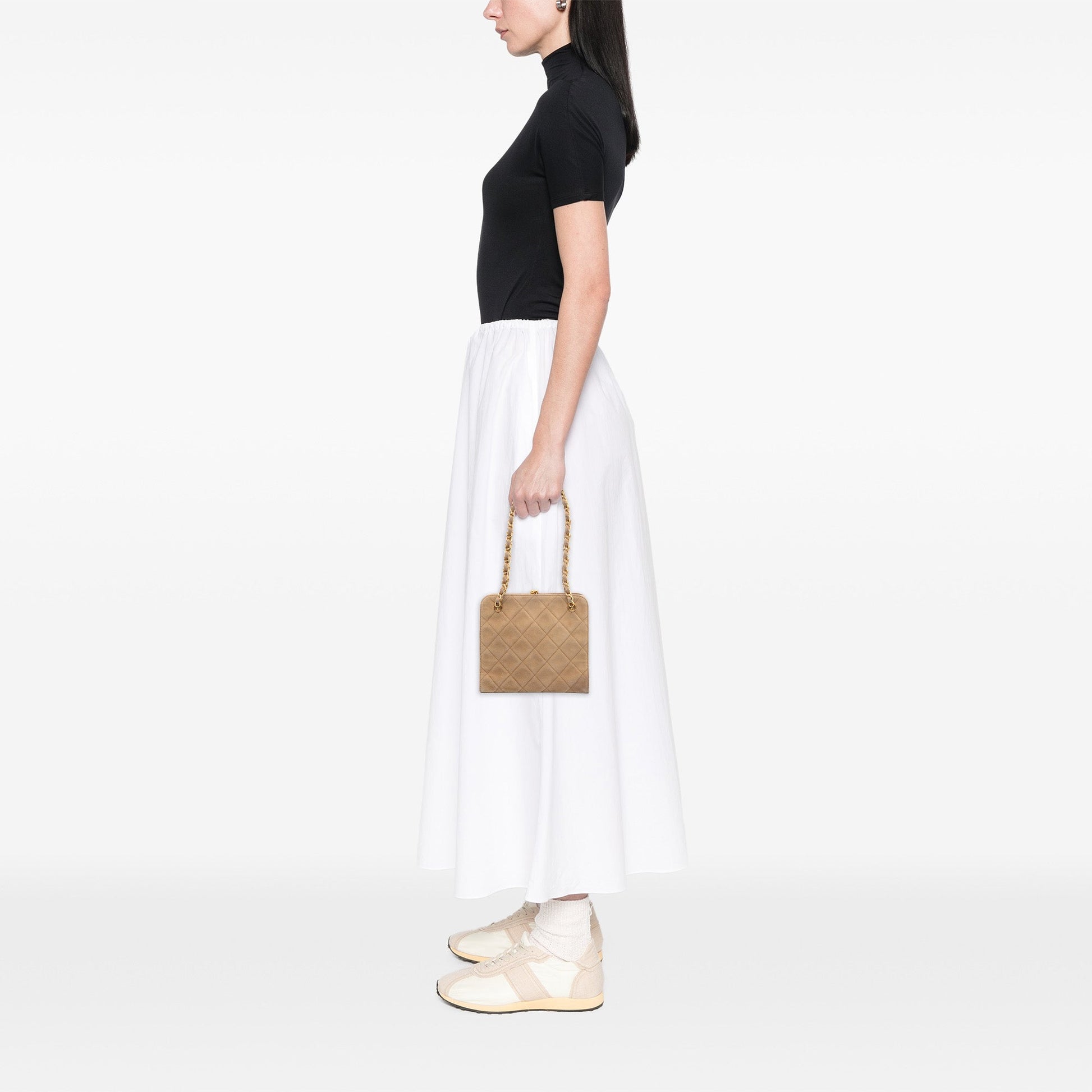 Chanel CC Quilted Suede Kiss Lock Handbag