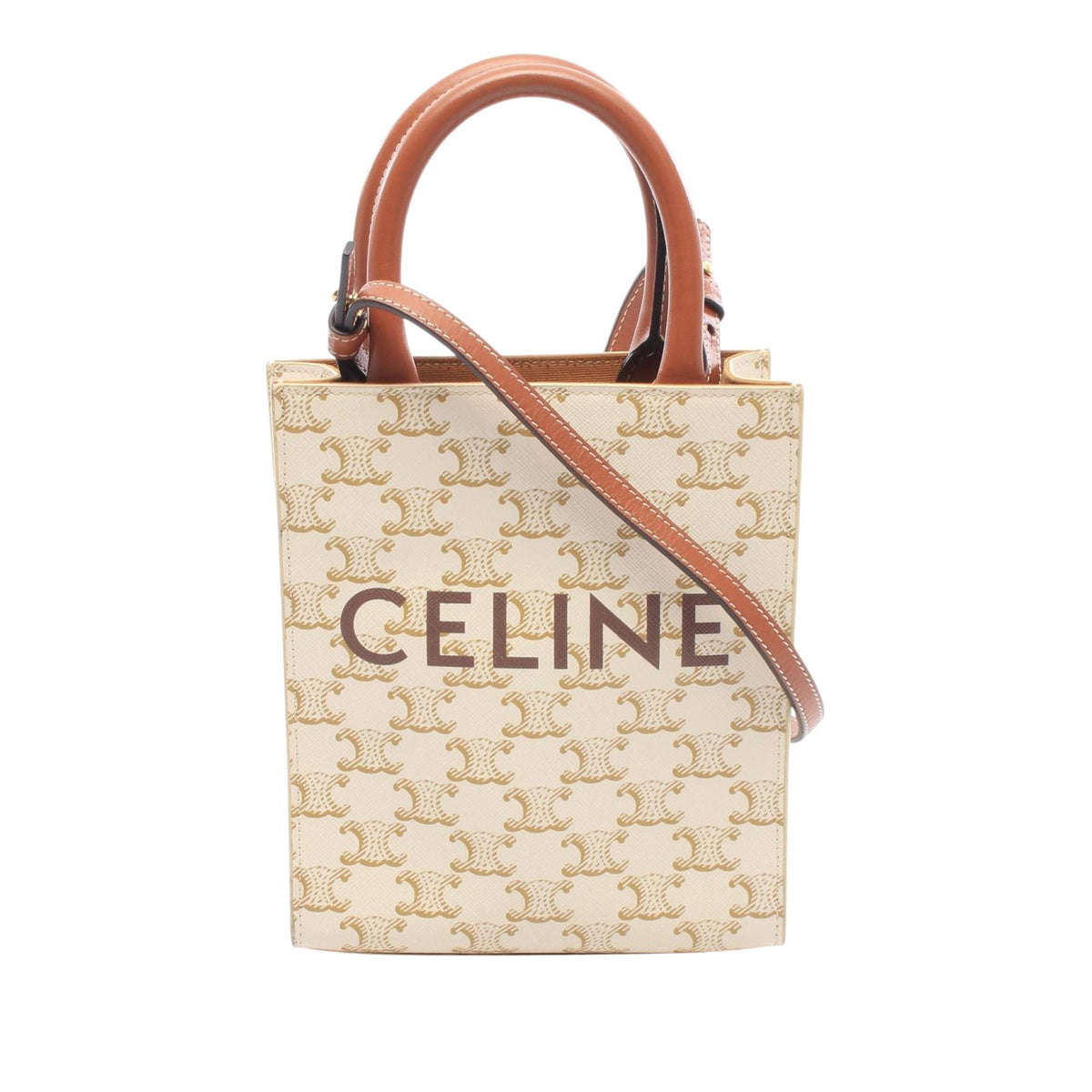 Celine Mini Triomphe Coated Canvas Vertical Cabas Satchel — White