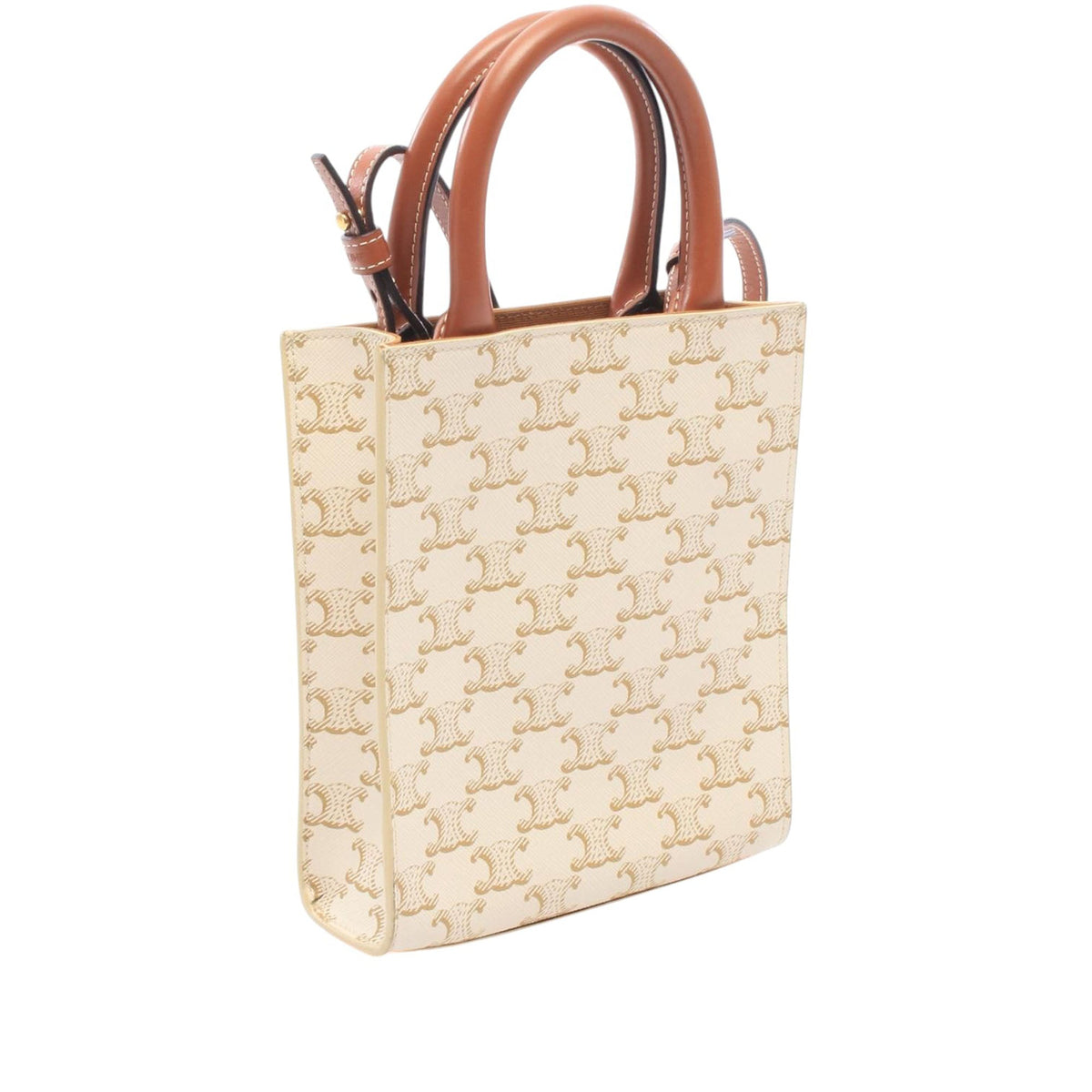 Celine Mini Triomphe Coated Canvas Vertical Cabas Satchel — White
