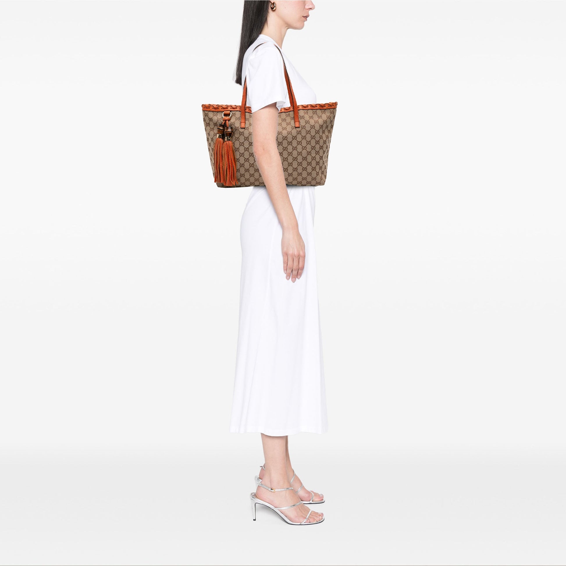 Gucci Medium GG Canvas Bamboo Tassel Tote