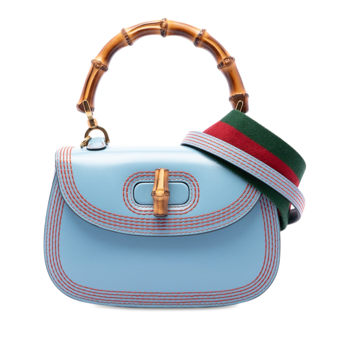 Gucci Small Calfskin Web Stitched Bamboo 1947 Top Handle Bag