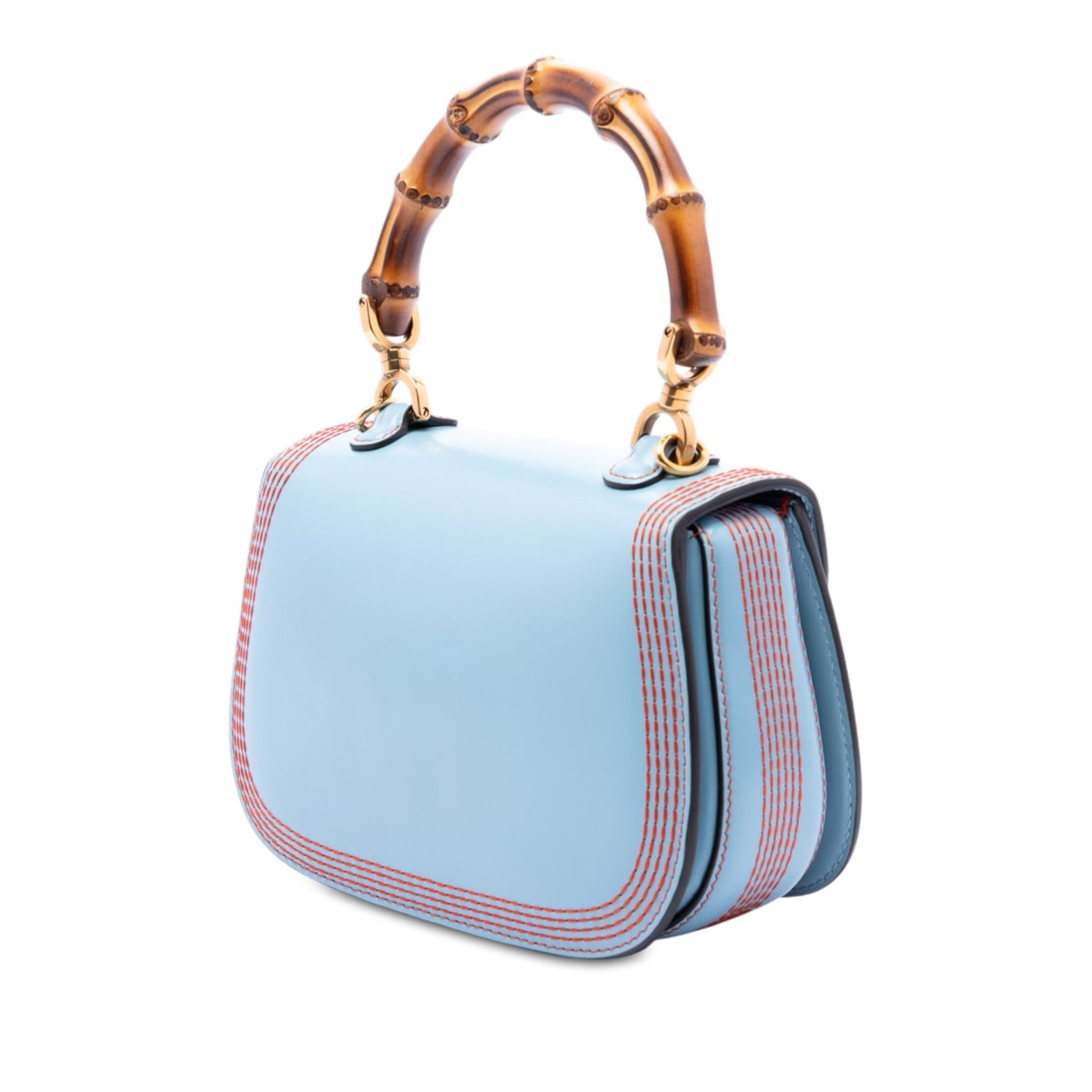 Gucci Small Calfskin Web Stitched Bamboo 1947 Top Handle Bag