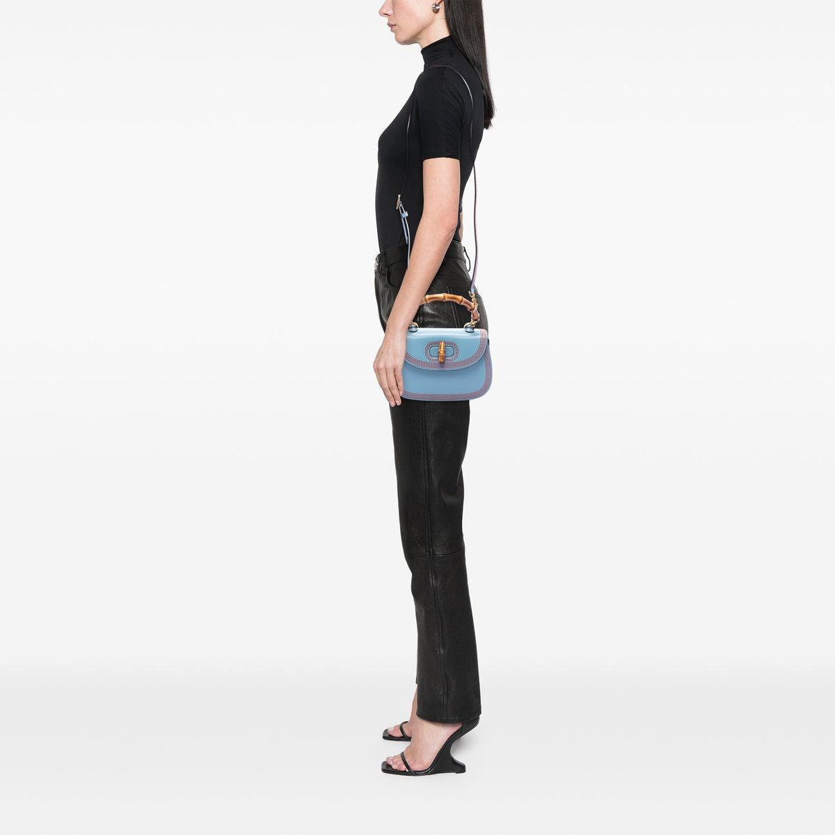 Gucci Small Calfskin Web Stitched Bamboo 1947 Top Handle Bag