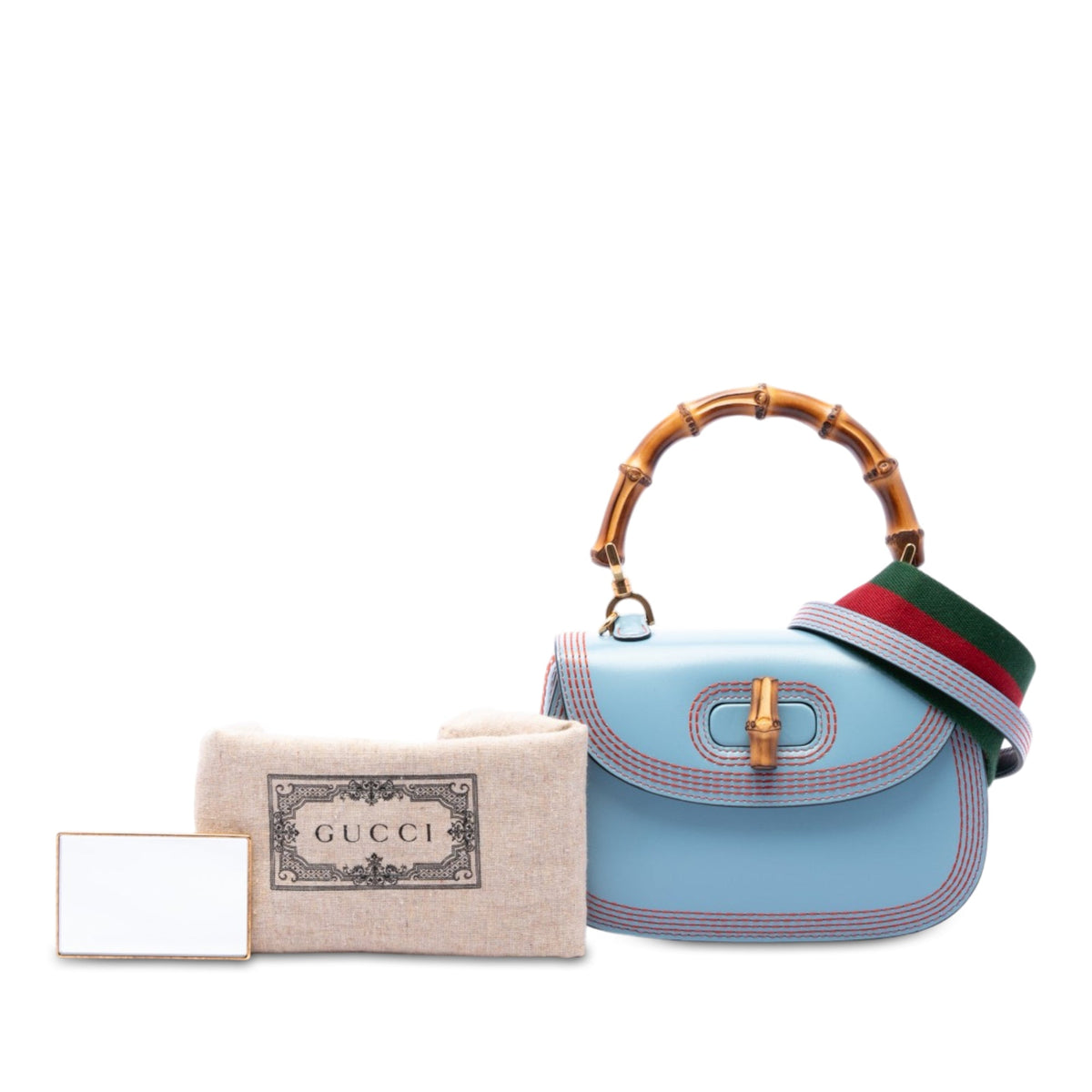 Gucci Small Calfskin Web Stitched Bamboo 1947 Top Handle Bag