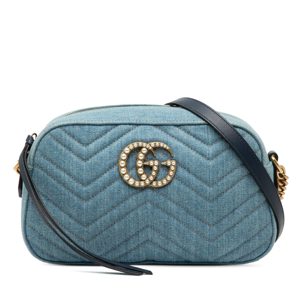 Gucci Small GG Marmont Matelasse Denim Pearly Crossbody