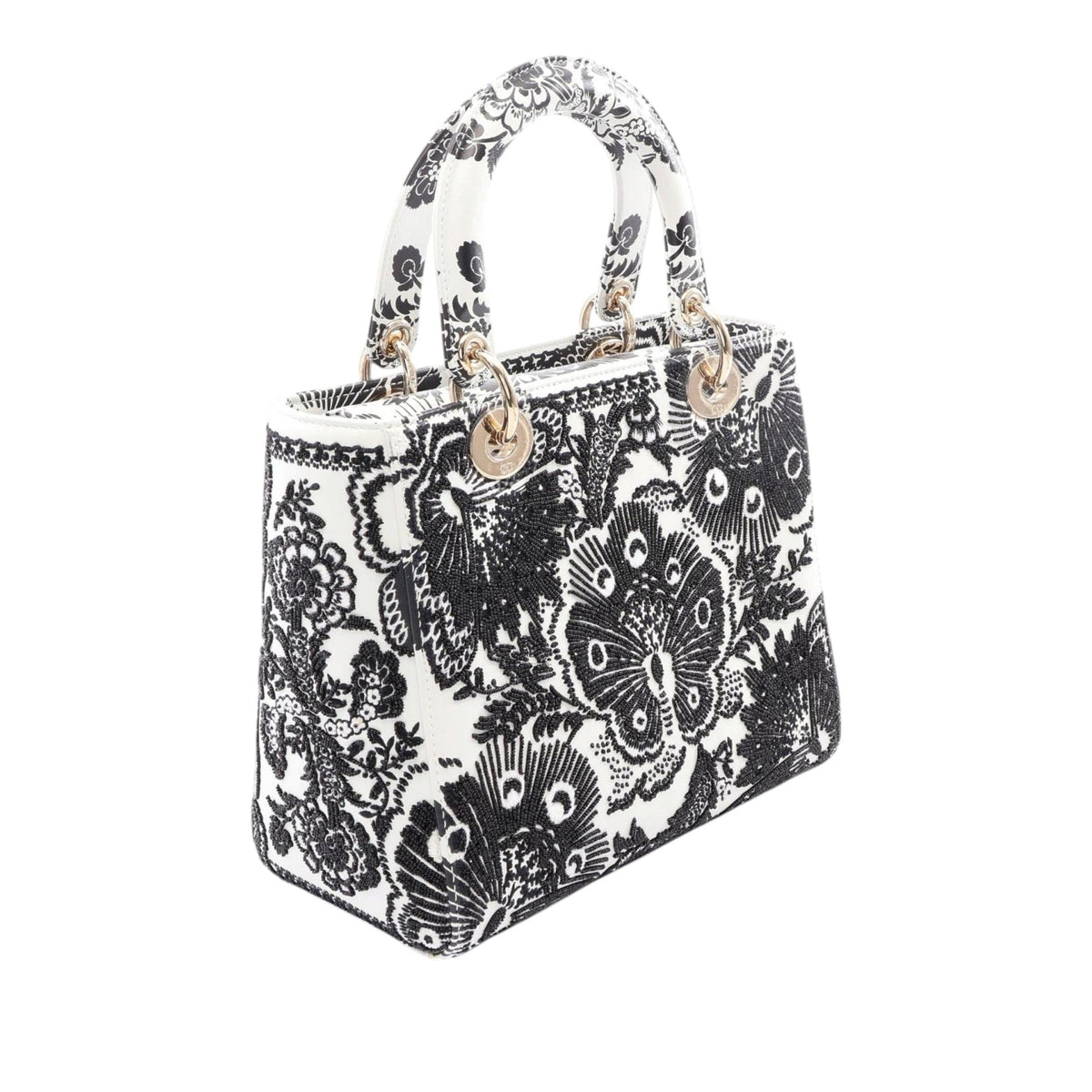 Dior Mini Calfskin Embroidered and Beaded Lady Dior — White