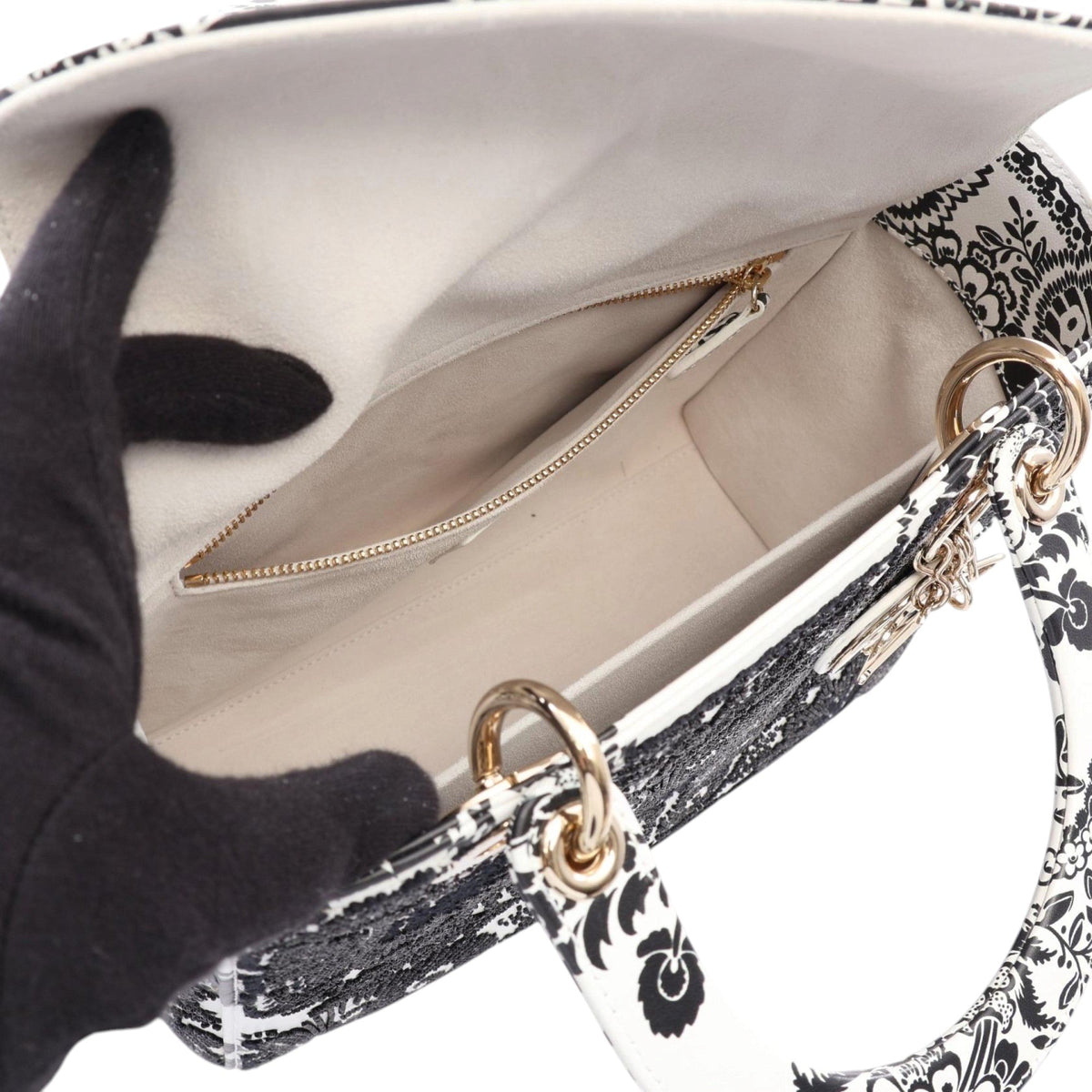 Dior Mini Calfskin Embroidered and Beaded Lady Dior — White