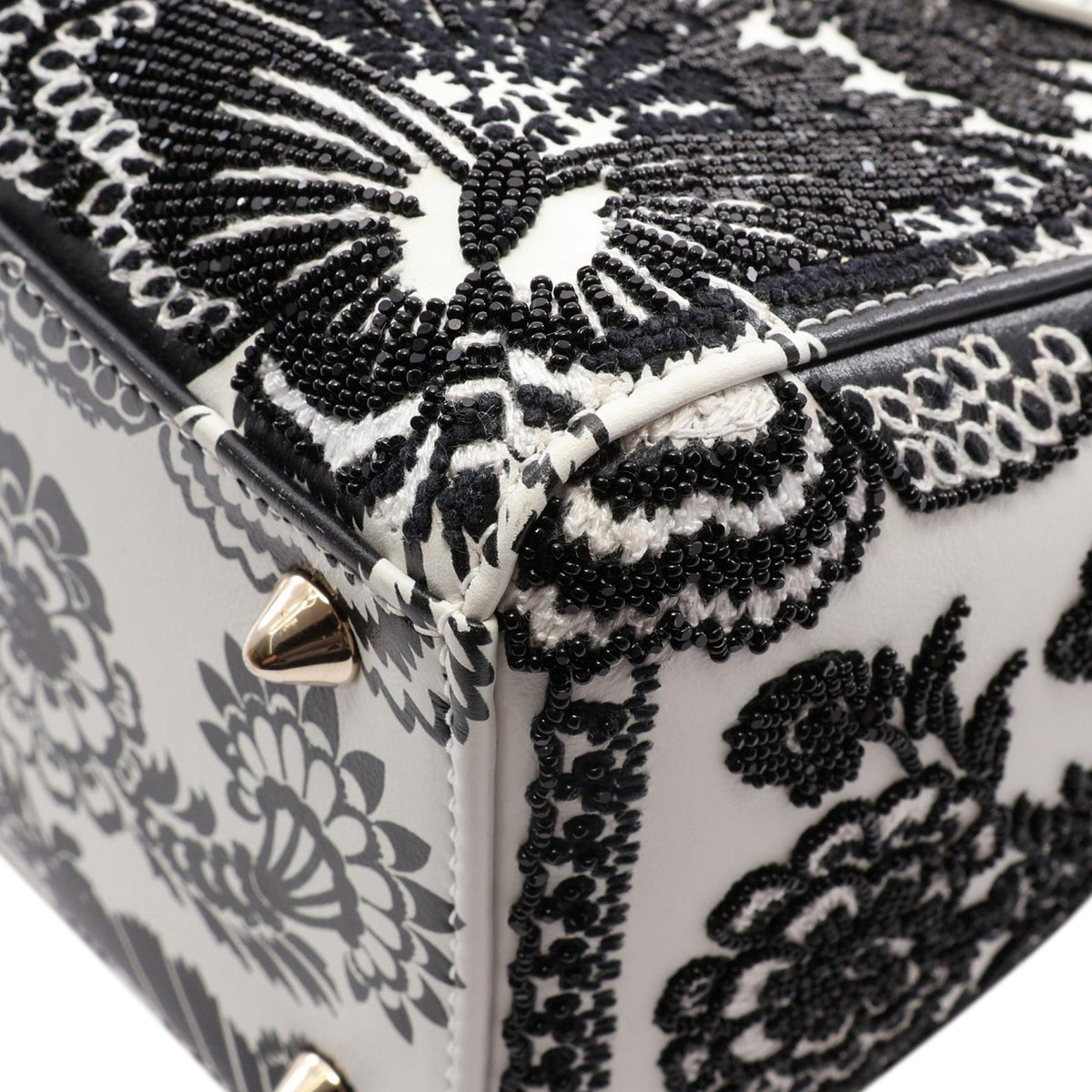 Dior Mini Calfskin Embroidered and Beaded Lady Dior — White