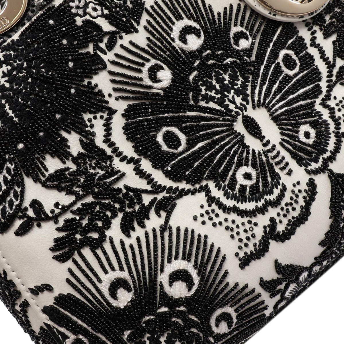 Dior Mini Calfskin Embroidered and Beaded Lady Dior — White
