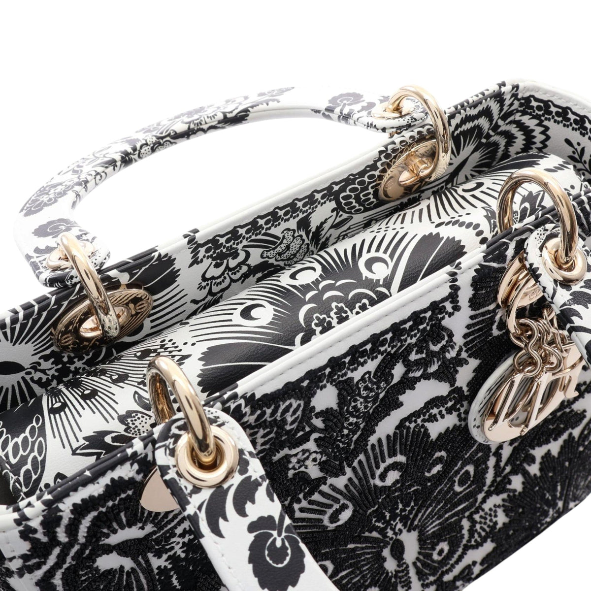 Dior Mini Calfskin Embroidered and Beaded Lady Dior — White