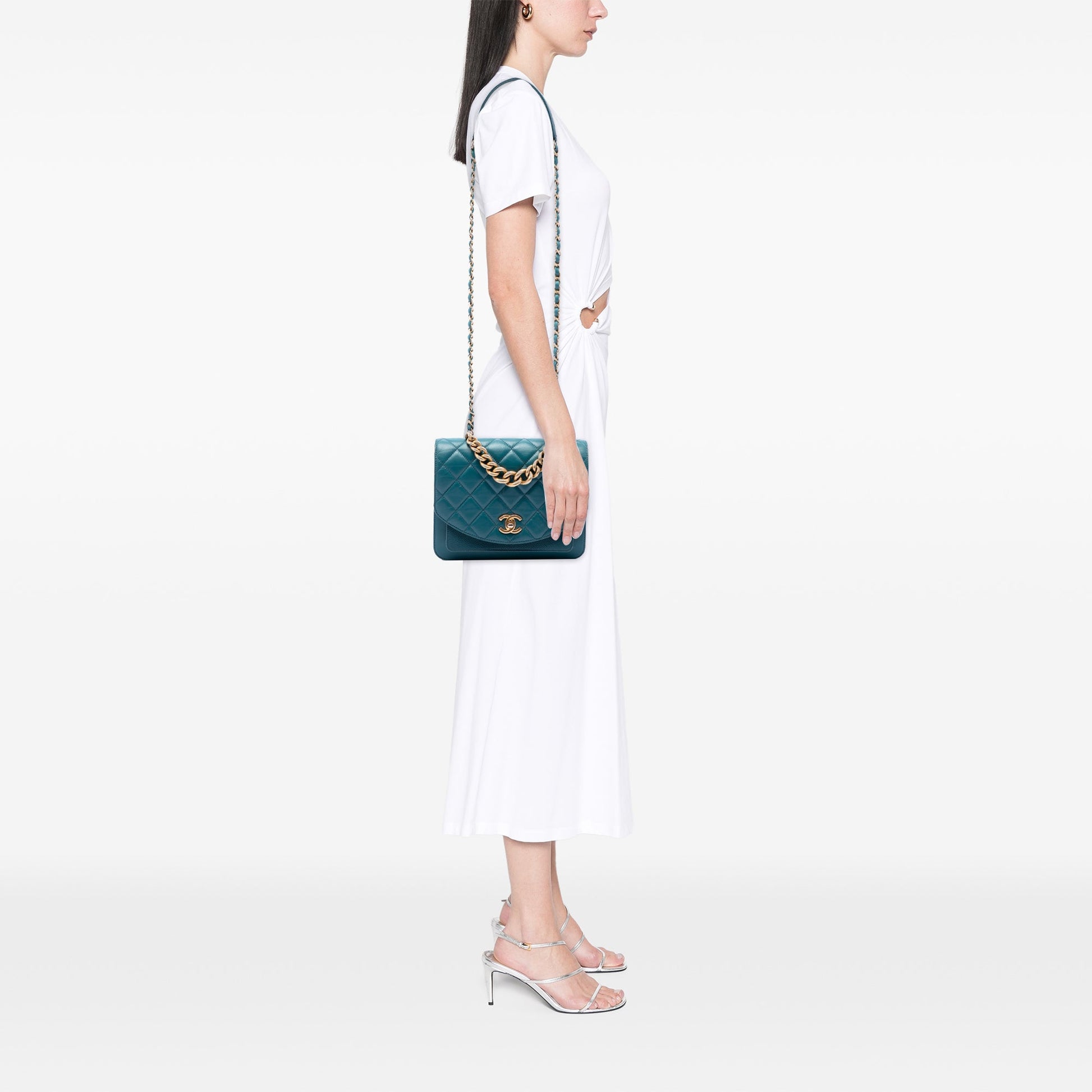 Chanel Small Quilted Calfskin and Caviar Chain Handle Flap