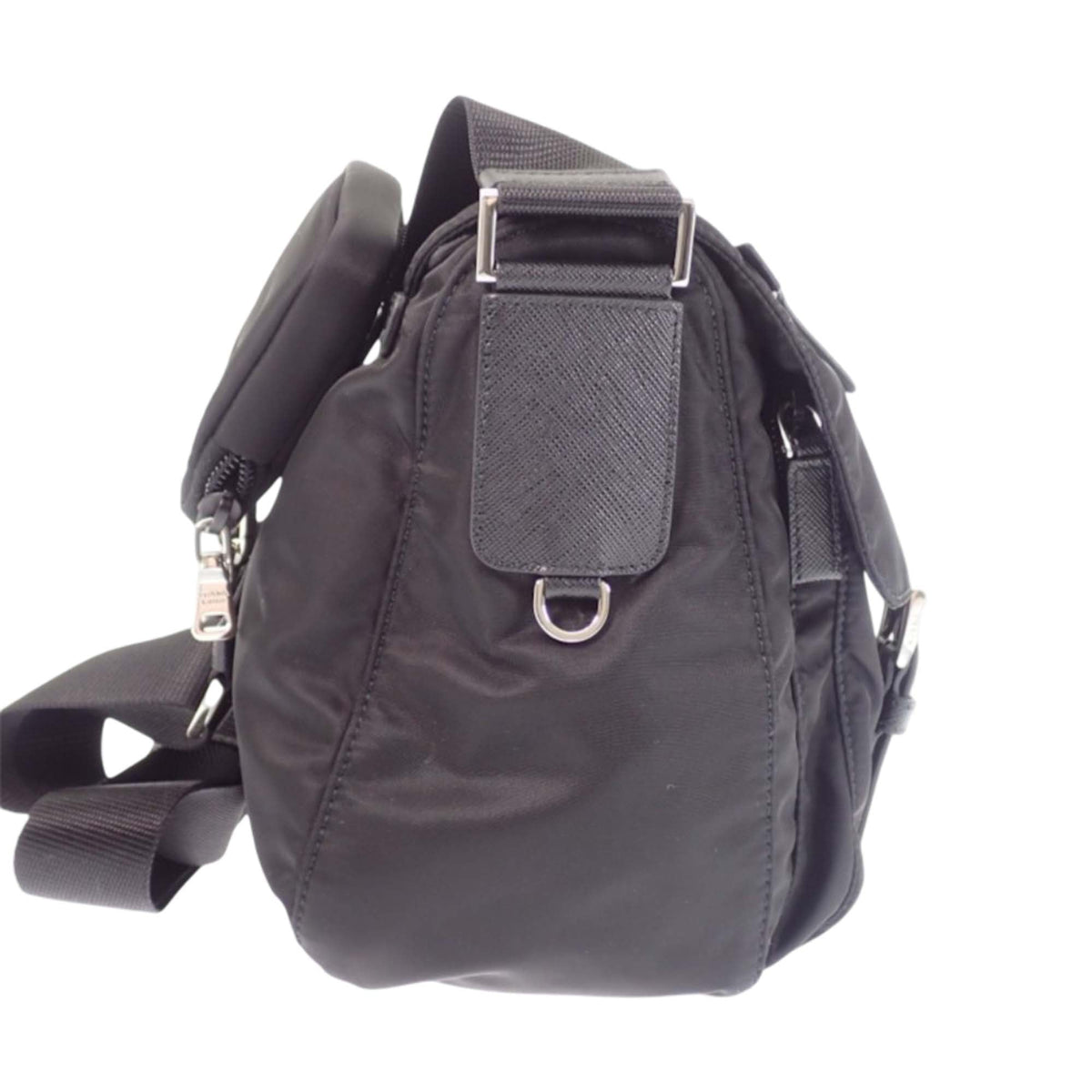 Prada Saffiano Trimmed Re Nylon Double Buckle Messenger Bag