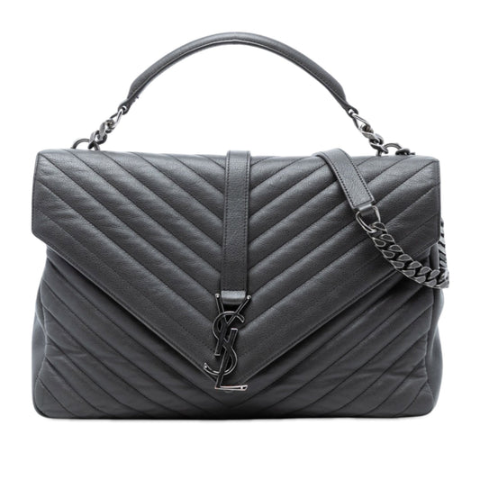 Saint Laurent Large Chevron Sheepskin Monogram College Bag