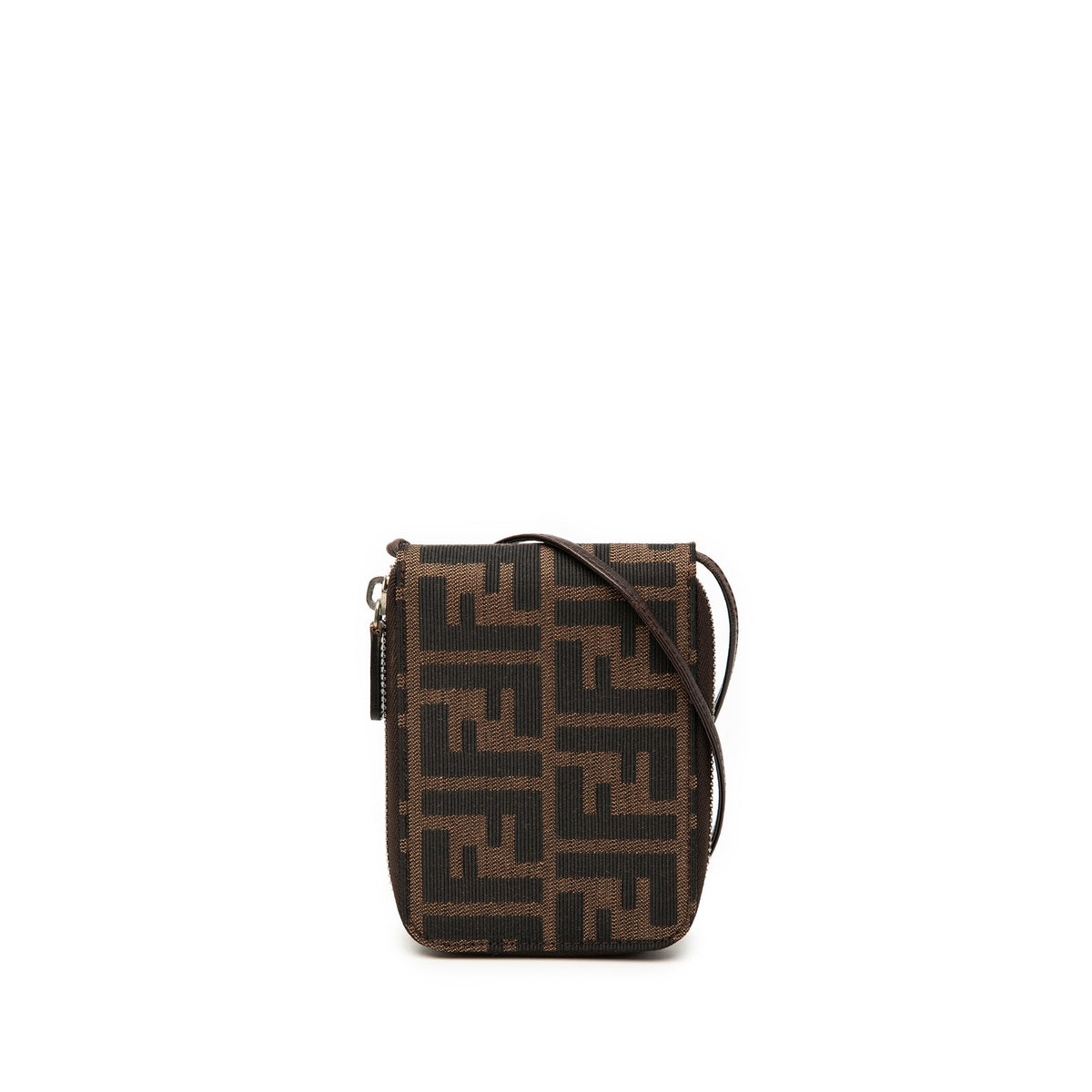 Fendi Zucca Canvas Zip Wallet on Strap — Brown