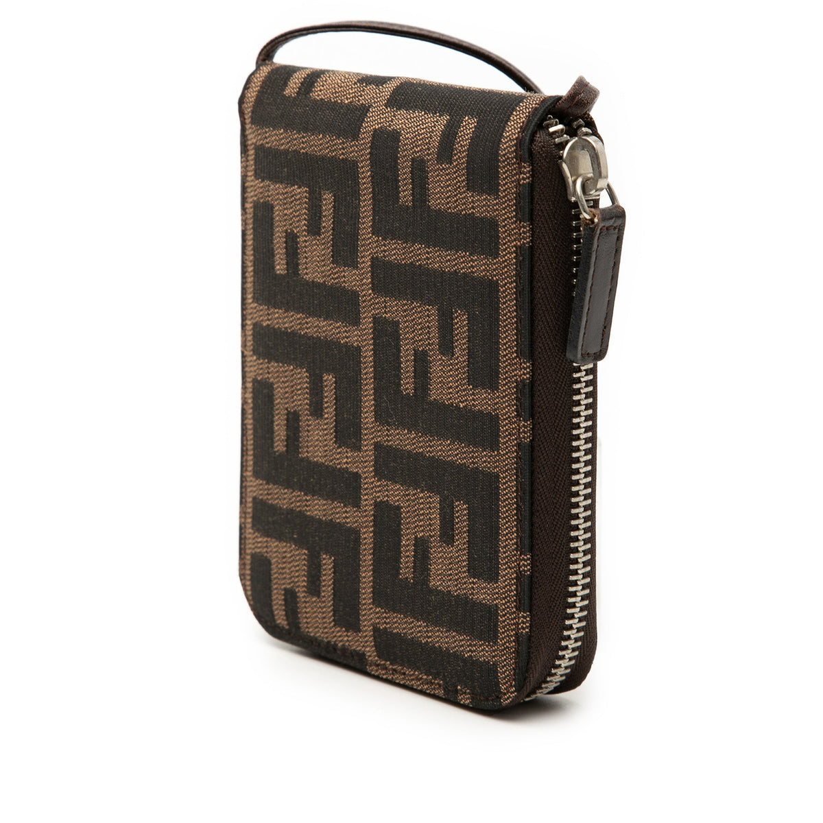 Fendi Zucca Canvas Zip Wallet on Strap — Brown