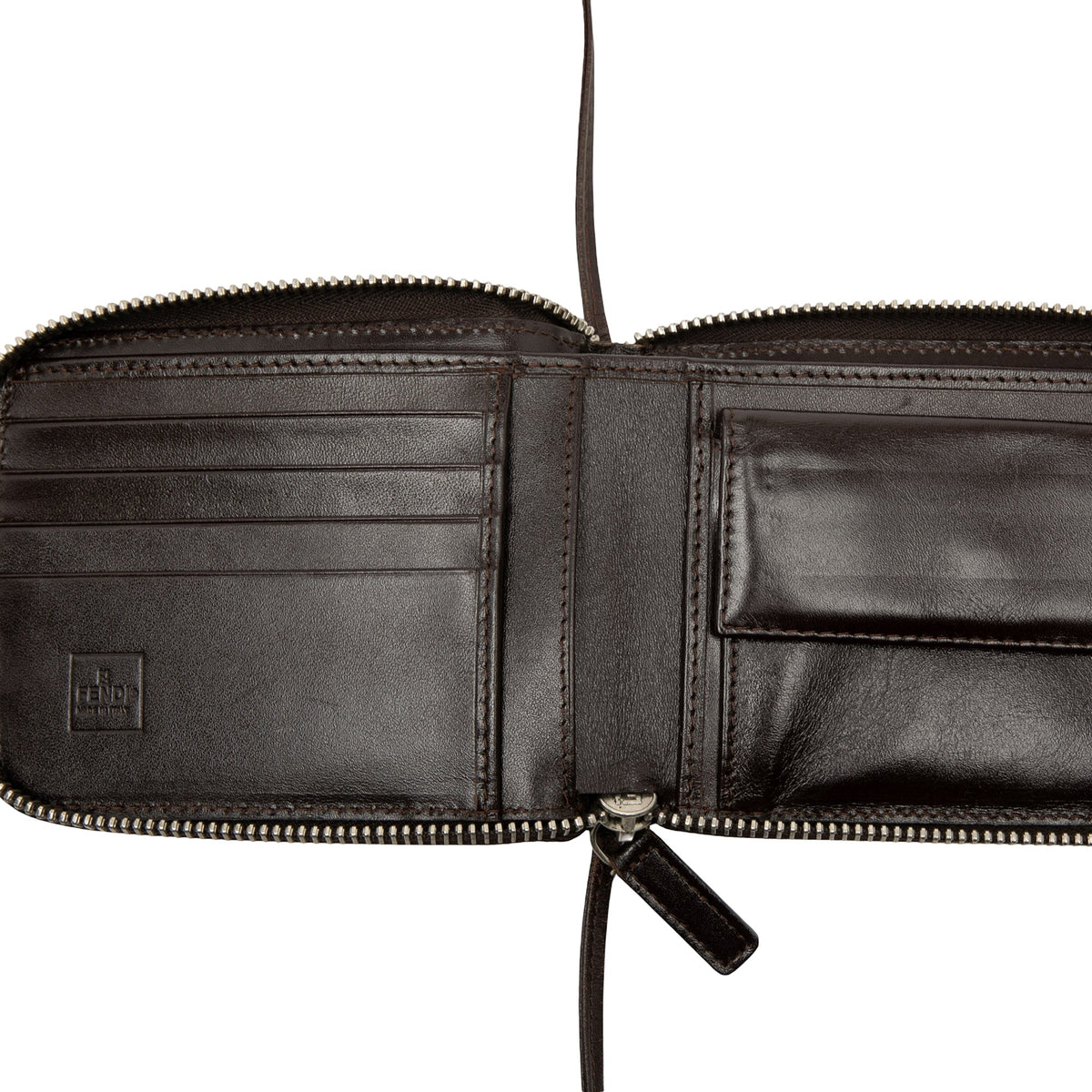 Fendi Zucca Canvas Zip Wallet on Strap — Brown