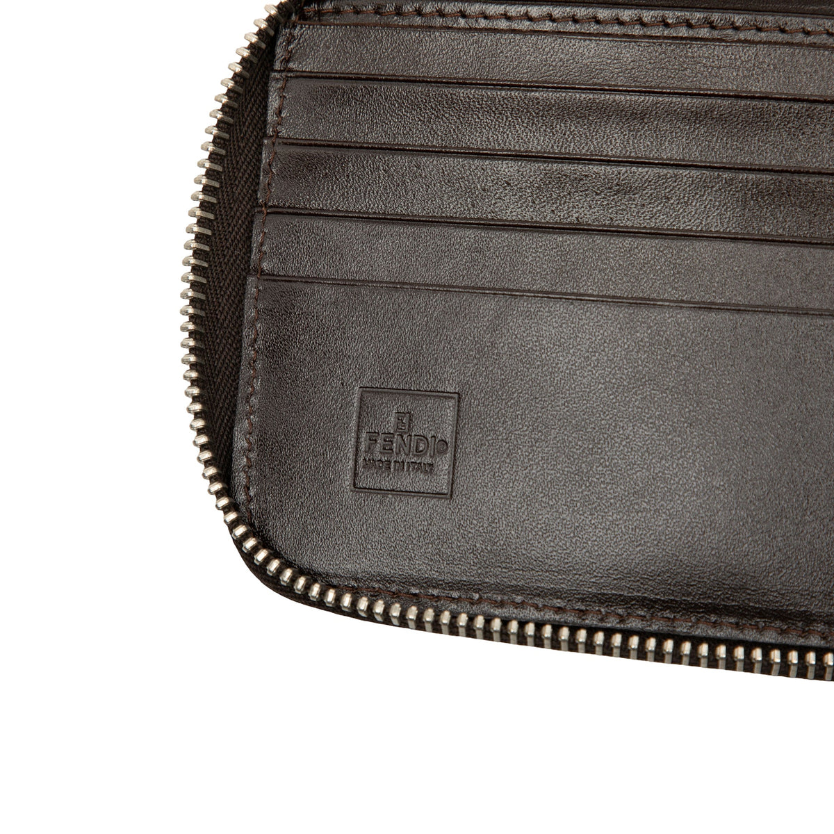 Fendi Zucca Canvas Zip Wallet on Strap — Brown