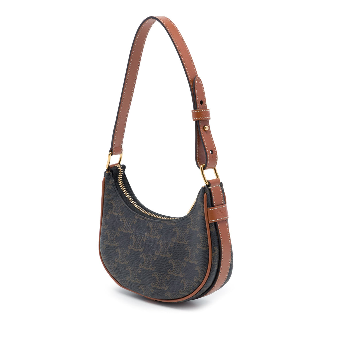 Celine Mini Triomphe Coated Canvas Ava Shoulder Bag — Brown