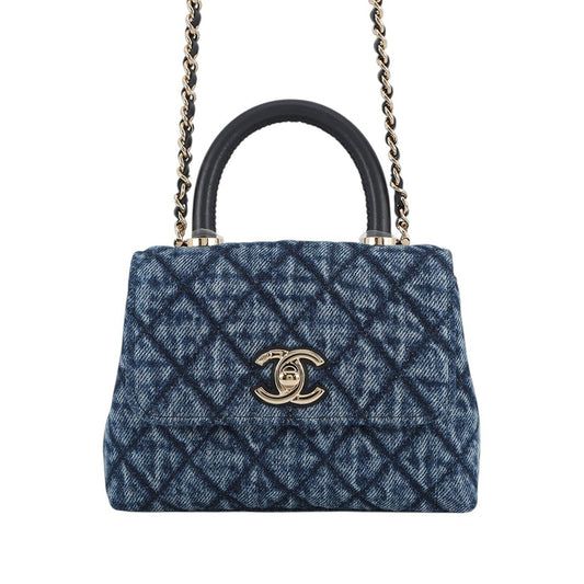 Chanel Extra Mini Quilted Washed Denim Coco Top Handle Bag