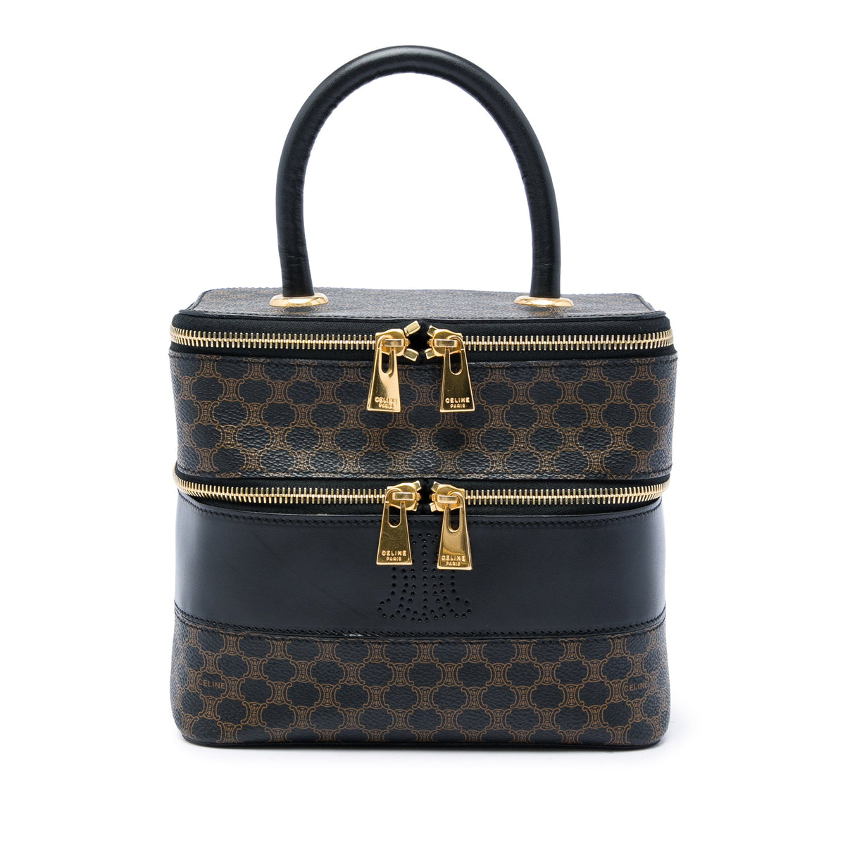 Celine Macadam Coated Canvas Double Zip Vanity Bag — Brown