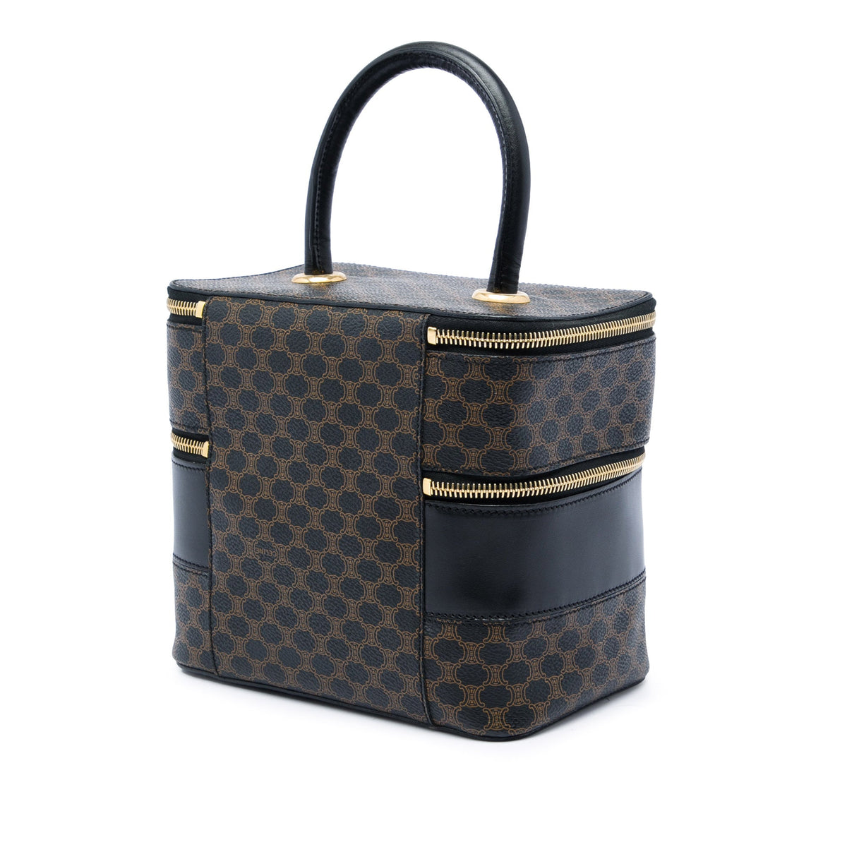 Celine Macadam Coated Canvas Double Zip Vanity Bag — Brown