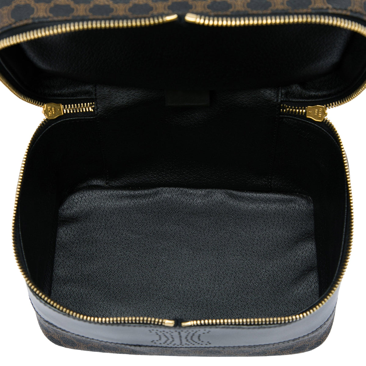 Celine Macadam Coated Canvas Double Zip Vanity Bag — Brown