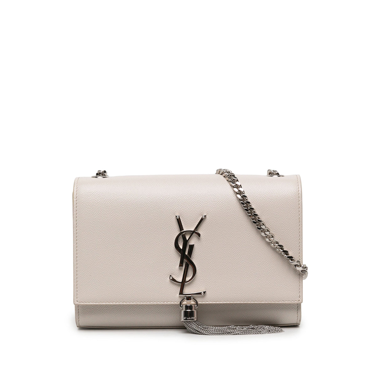Saint Laurent Small Grain de Poudre Monogram Kate Tassel Crossbody — White