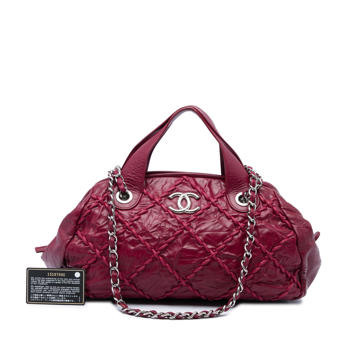 Chanel CC Quilted Crinkled Calfskin Ultra Stitch Bowling Bag — Red