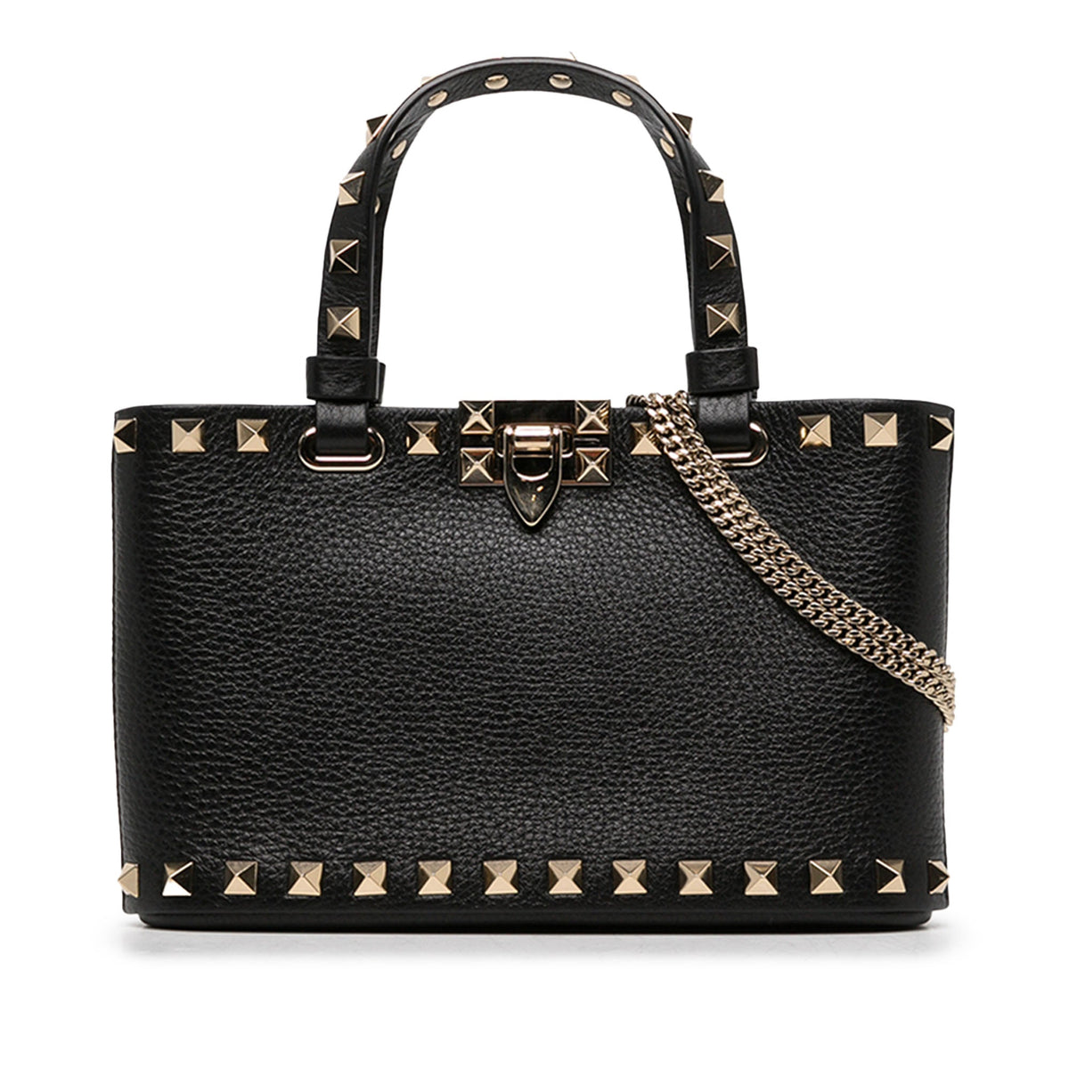 Valentino Mini Grainy Calfskin Rockstud Shopping Bag — Black