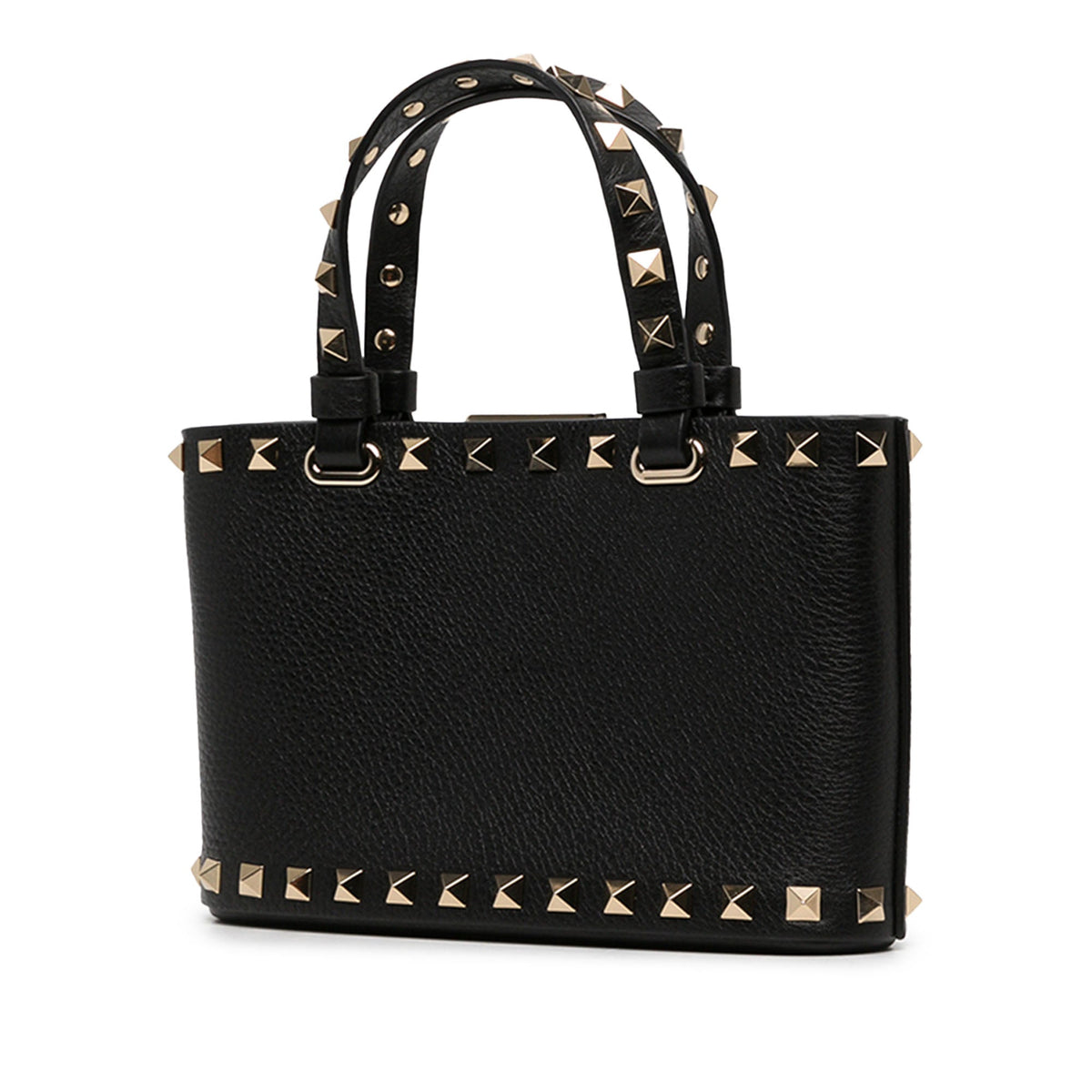 Valentino Mini Grainy Calfskin Rockstud Shopping Bag — Black
