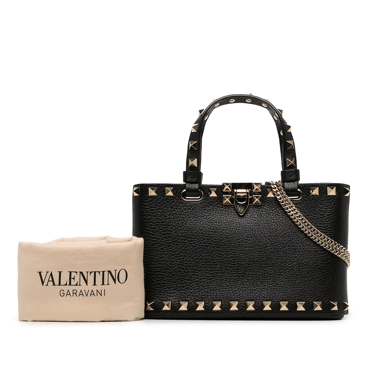 Valentino Mini Grainy Calfskin Rockstud Shopping Bag — Black