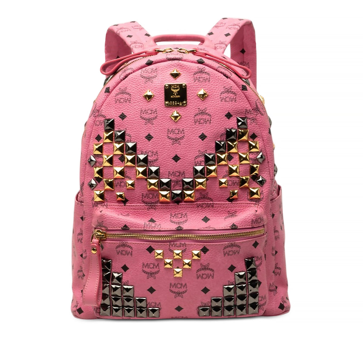 MCM Visetos Studded Coated Canvas Stark Backpack — Pink