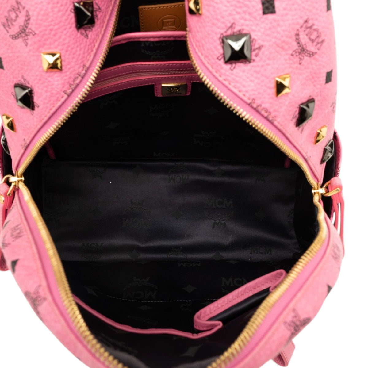 MCM Visetos Studded Coated Canvas Stark Backpack — Pink