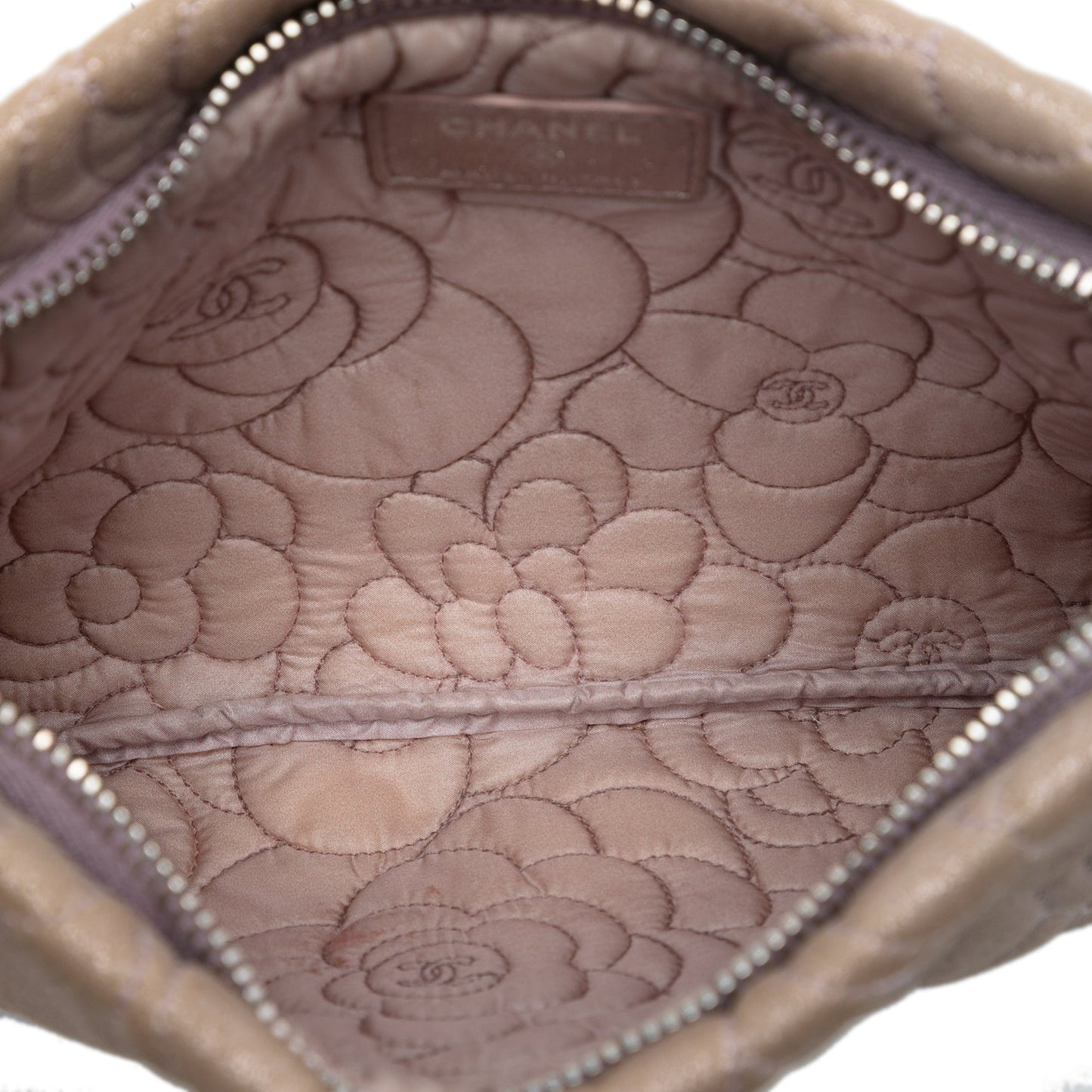 Chanel Embossed Metallic Lambskin Camellia Chain Pochette