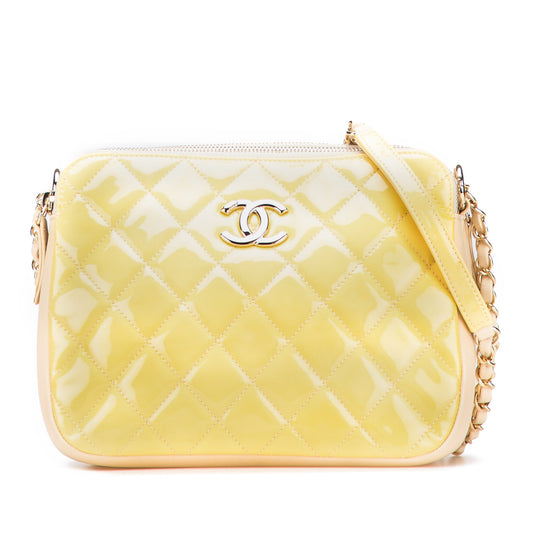 Chanel Quilted Patent Chain Double Zip Crossbody