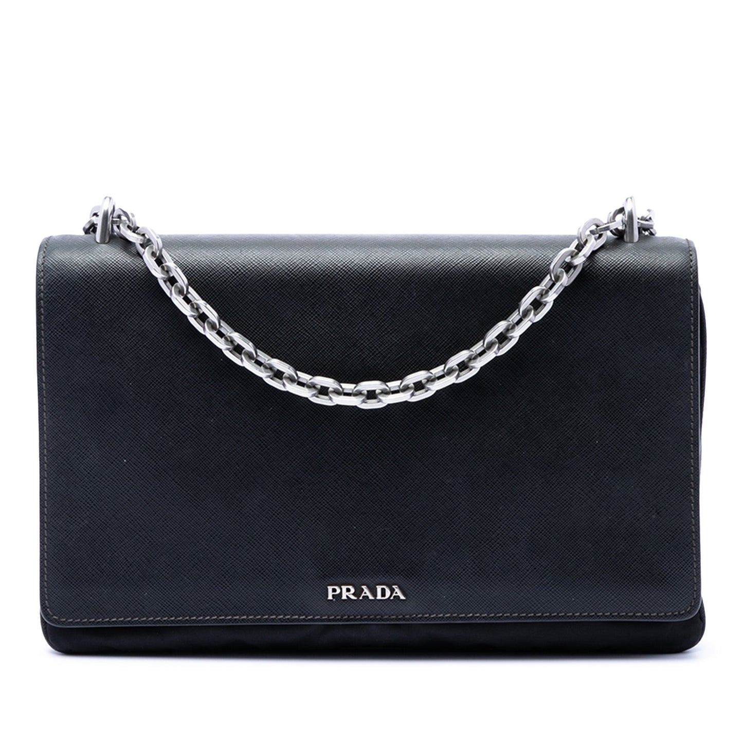 Prada Saffiano Lux and Tessuto Chain Crossbody