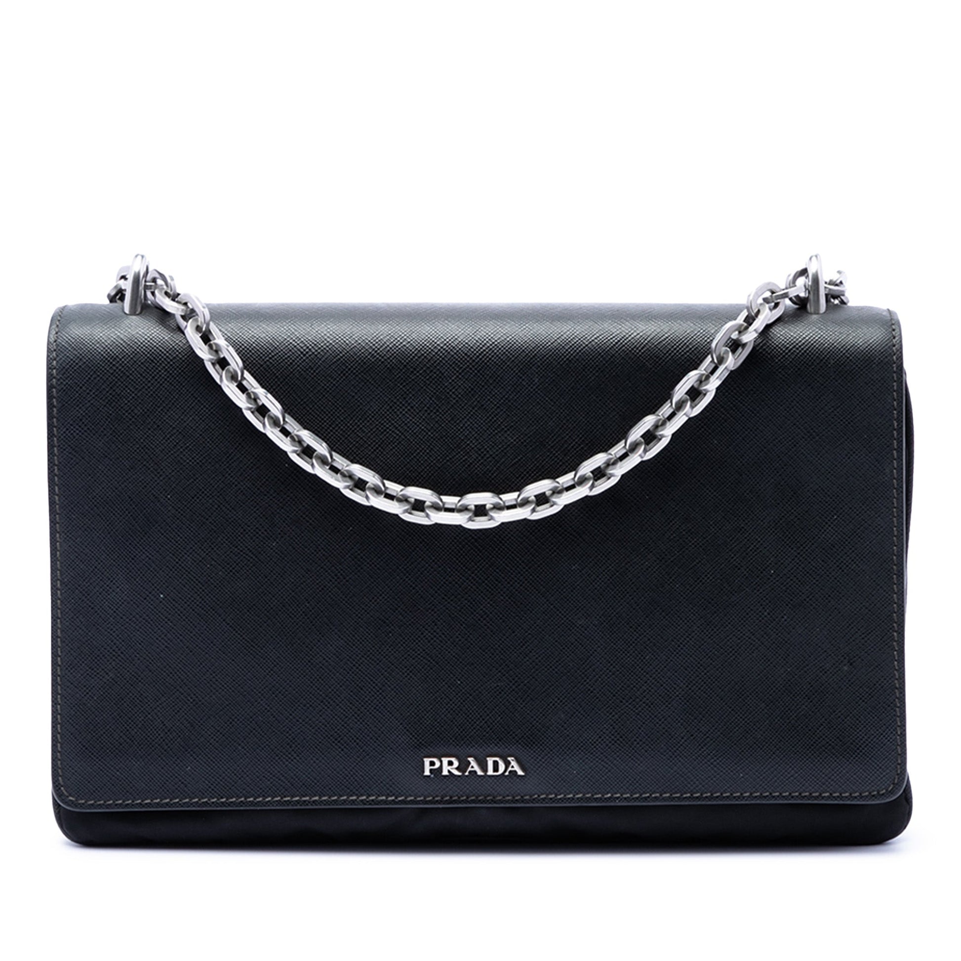 Prada Saffiano Lux and Tessuto Chain Crossbody