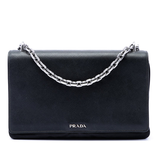 Prada Saffiano Lux and Tessuto Chain Crossbody