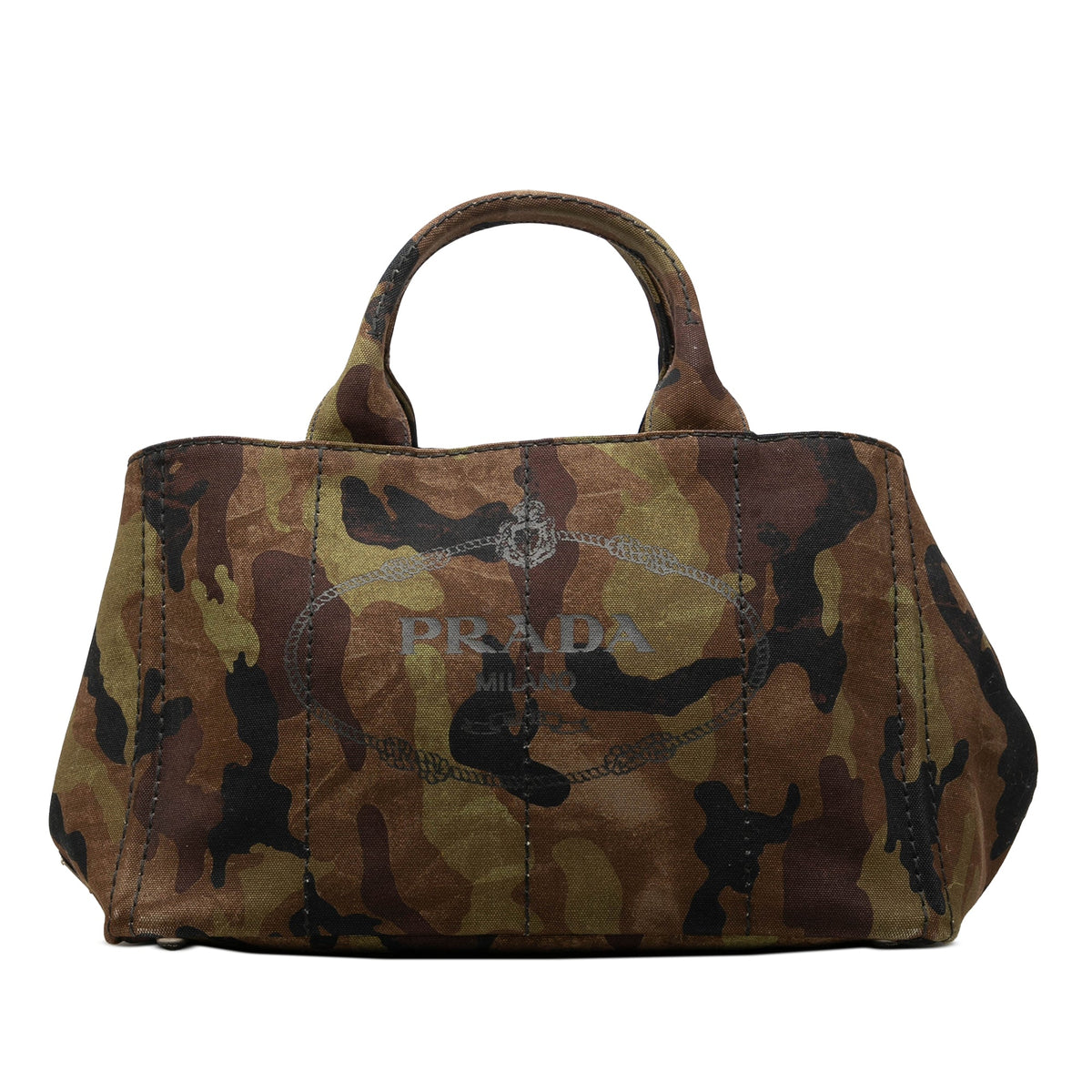 Prada Canvas Canapa Logo Camouflage Tote — Brown