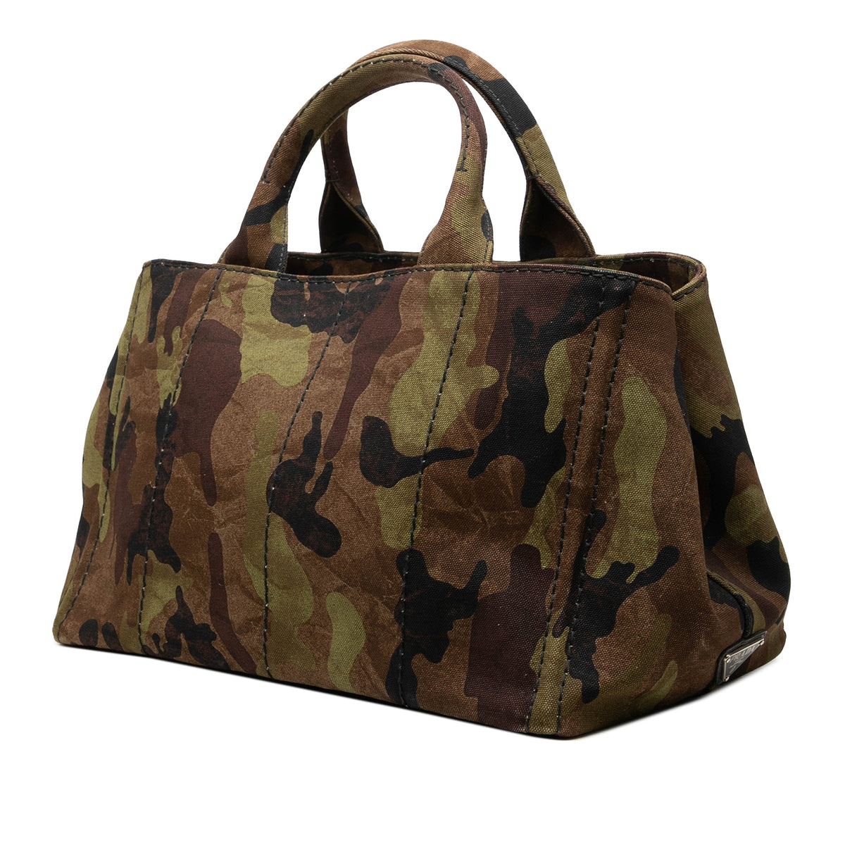 Prada Canvas Canapa Logo Camouflage Tote — Brown