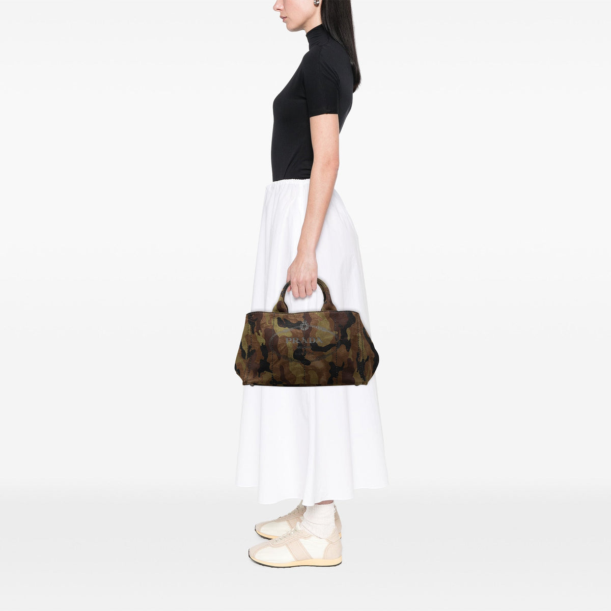 Prada Canvas Canapa Logo Camouflage Tote — Brown