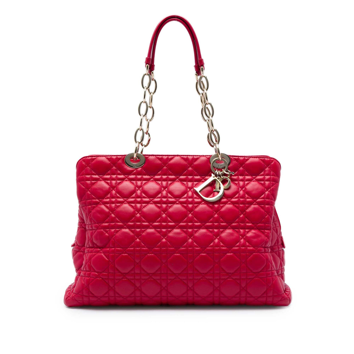 Dior Large Lambskin Cannage Soft Zipped Lady Dior Shopping Tote — Red